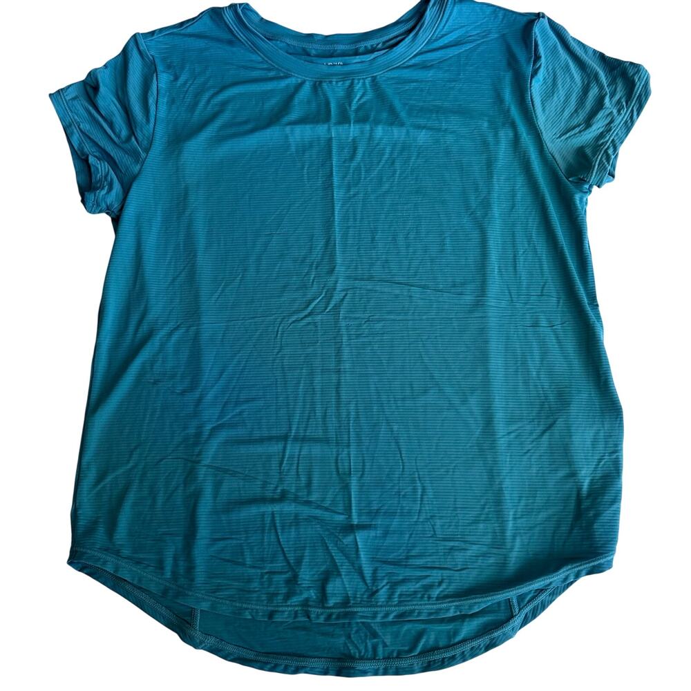 Zella Teal Textured Stripe Short Sleeve Athletic Tee